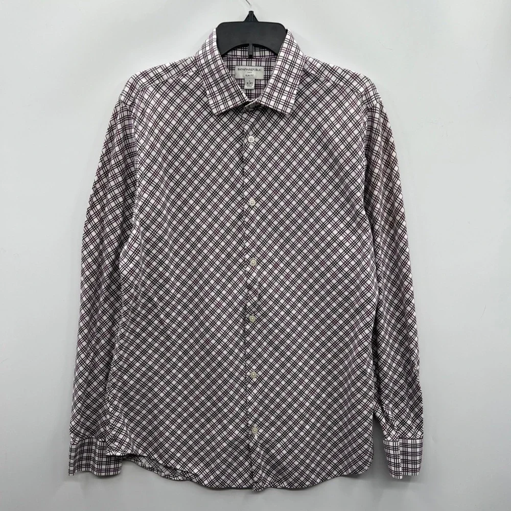 Banana Republic Slim Fit Mens Large‎ 16-16.5 Plaid Dress Shirt Button Up